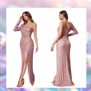 Elegant One-Shoulder Sequin Dress in Pink Size XL NWOT